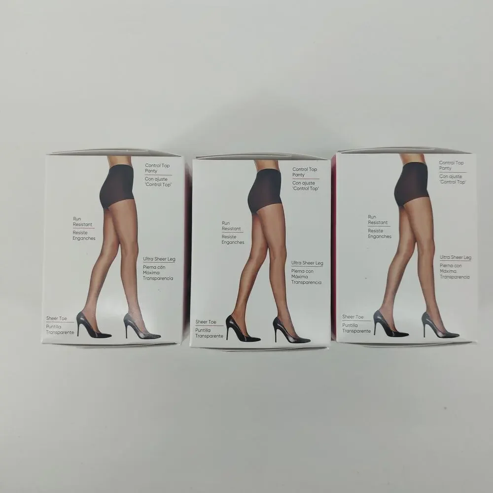 Leggs Jet 6 Pairs Tights Black Q Silken Mist Ultra Sheer Legs Control Top 3 Box